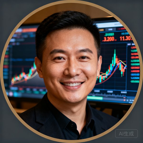 满冠体育CEO张沛的圆形肖像,背景是数据大屏,自信微笑